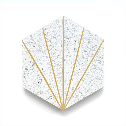 Oiseau Hexagon  (8" x 9") Terrazzo White/Honey
