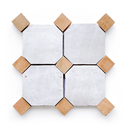 Zellige Octodot (4" x 4") Natural White with Unglazed Clay