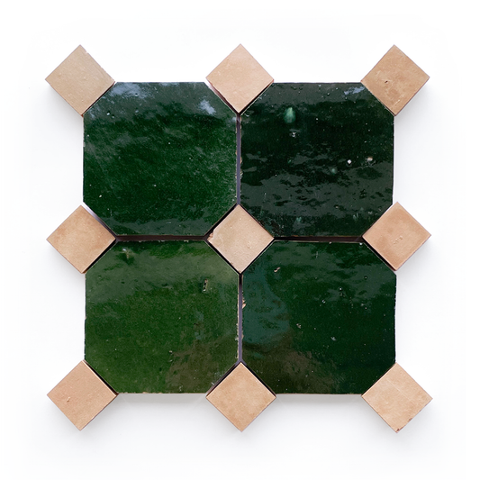 Zellige Octodot (4" x 4") Evergreen with Unglazed Clay