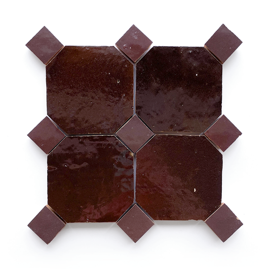 Zellige Octodot (4" x 4") Dark Sienna with Wild Plum